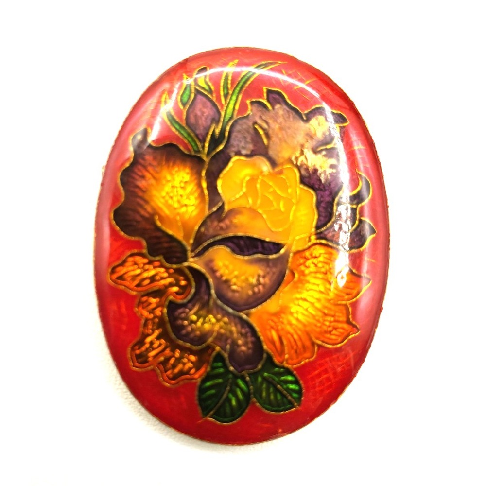 Vtg Cloisonne Flower Brooch Pin